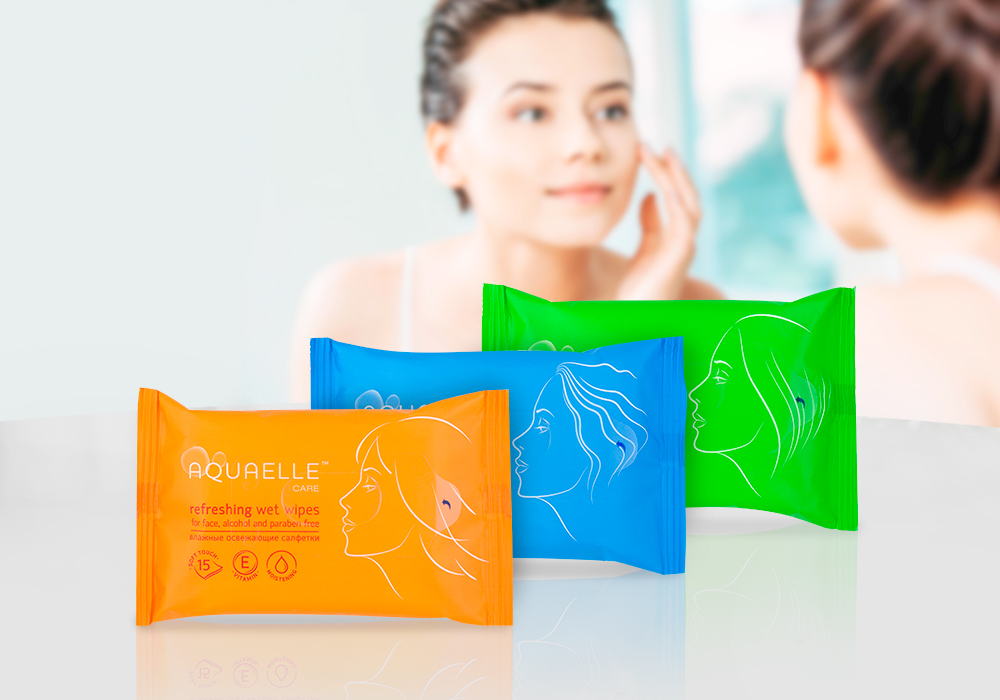 Rebranding of Aquaelle care wet refreshing wipes